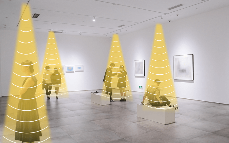 畫廊展覽，利用定向音箱，實現(xiàn)聲音分區(qū)，互不干擾